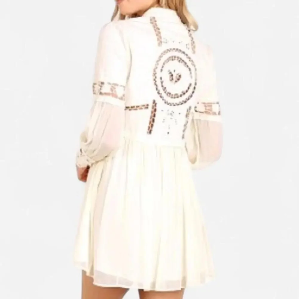 Free People Dreamland Dress Womens 10 Ivory Lace Boho Romantic Cottagecore - Picture 2 of 8
